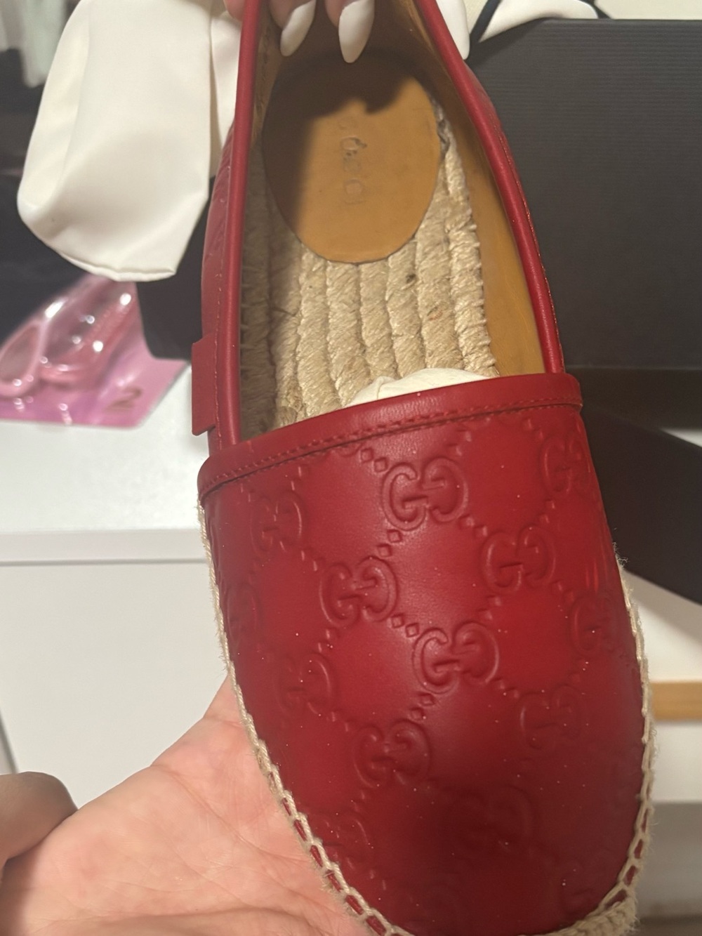 Gucci Red Embossed Leather Espadrilles